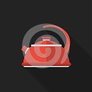 Flat kettle with long shadow. Vector icon