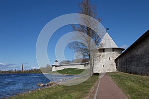 Flat and Kutekroma towers towers of the Pskov Kremlin, Pskov city, Russia