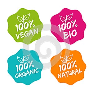 Flat label collection of 100% organic product and premium quality natural food