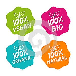 Flat label collection of 100% organic product and premium quality natural food. Eps10.