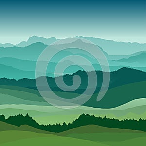 Flat landscape illustration. Beautiful hills, vector design photo