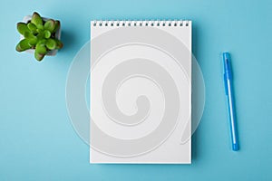 Flat lay above layout overhead view photo of clear spiral copybook for college university highschool isolated over light color