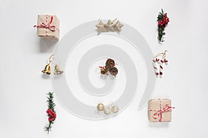 Flat lay aerial image of decoration & ornament Merry Christmas and Happy new year concept