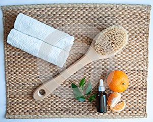 Flat lay Anticellulite, organic, bio, natural cosmetics. Remedy for cellulite massage, spa.