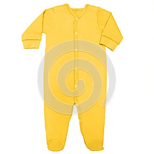 Flat Lay aspen gold cotton sleep suit for baby with long sleeve isolated on a white background, Mock up for design and