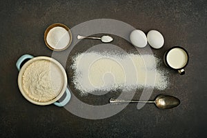 Flat lay of baking ingredients on table