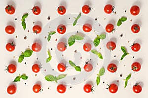 Flat lay of beautiful trendy seamless pattern cherry tomato, dry