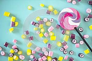 Flat lay of candy isolated