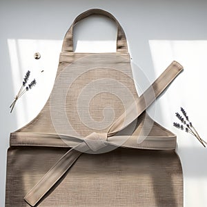 Flat-lay canvas apron with natural lighting and elegant fabric texture.