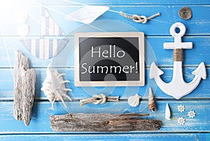 Sunny Nautic Chalkboard And Text Hello Summer photo