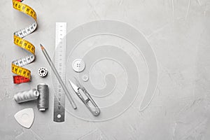 Flat lay composition with accessories for tailoring