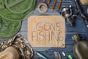 Flat lay composition of angling equipment