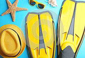 Flat lay composition beach accessories