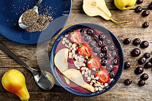 Flat lay composition with bowl of tasty