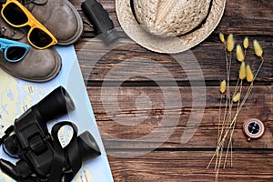 Flat lay composition with camping equipmen photo