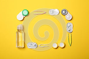 Flat lay composition with contact lenses and accessories
