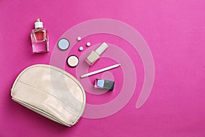 Flat lay composition with cosmetic products