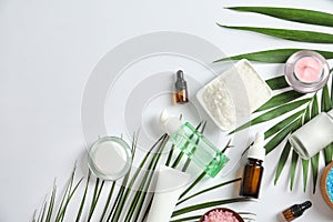 Flat lay composition with cosmetic products