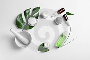 Flat lay composition with cosmetic products