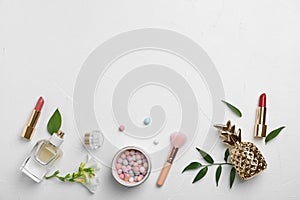 Flat lay composition with cosmetic products