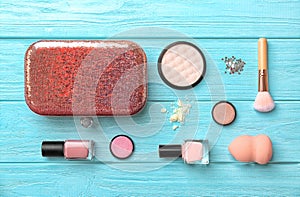 Flat lay composition with cosmetic products