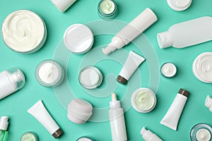 Flat lay composition with cosmetic products