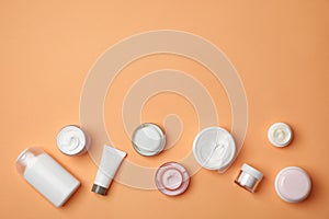 Flat lay composition with cosmetic products