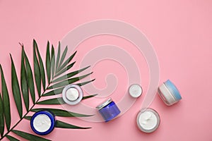 Flat lay composition with cosmetic products