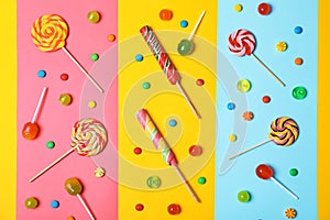 Flat lay composition with different tasty candies