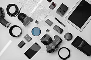 Flat lay composition with equipment