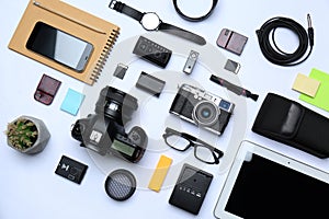 Flat lay composition with equipment