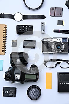 Flat lay composition with equipment