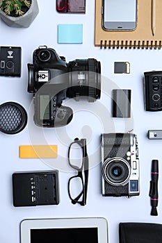 Flat lay composition with equipment