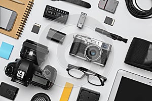 Flat lay composition with equipment