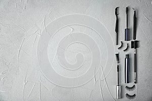 Flat lay composition with false eyelashes