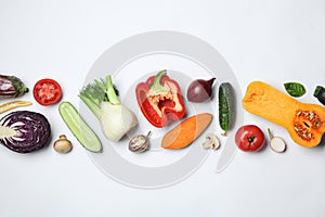 Flat lay composition with fresh ripe vegetables