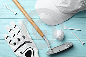 Flat lay composition with golf accessories