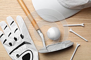 Flat lay composition with golf accessories