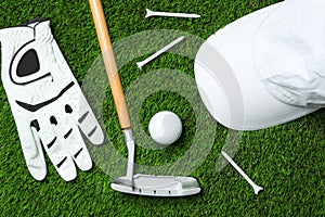 Flat lay composition with golf equipment