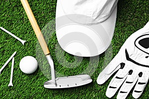 Flat lay composition with golf equipment