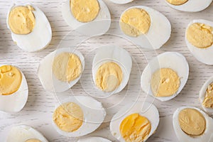 Flat lay composition with hard boiled eggs