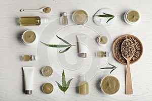 Flat lay composition with hemp lotion