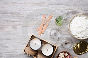 Flat lay composition with homemade candles