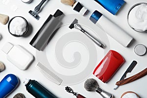 Flat lay composition with men`s shaving