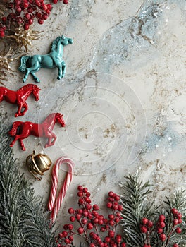 Flat lay composition with a mottled silver and white painted background