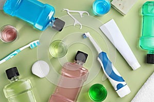 Flat lay composition with oral care products photo