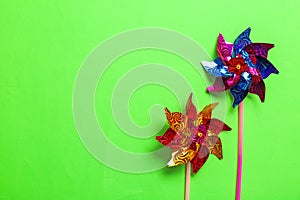 Flat lay composition with pinwheels