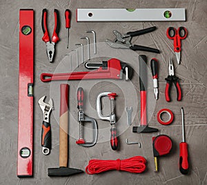 Flat lay composition with repair tools
