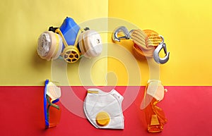 Flat lay composition with safety equipment