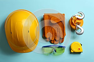 Flat lay composition with safety equipment